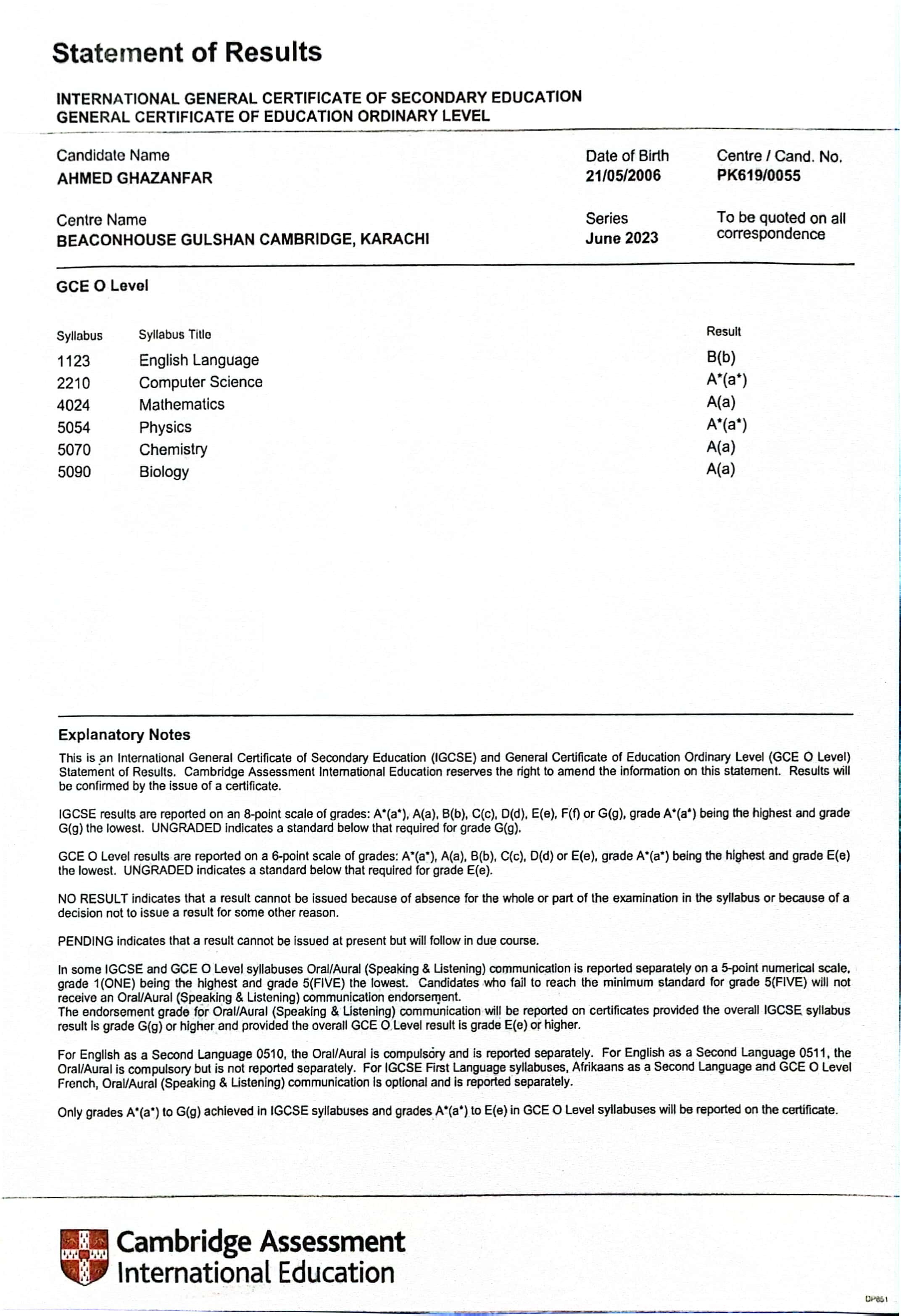CAIE O and A Level Results