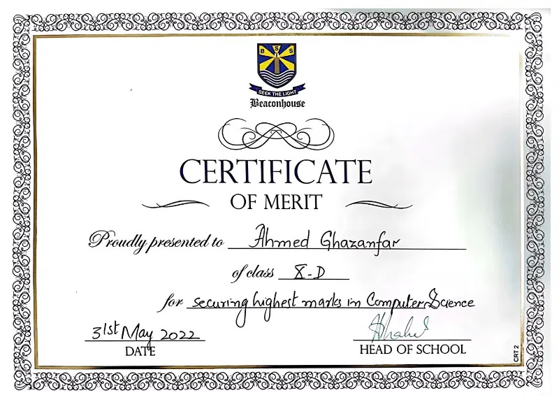 Merit Certificate