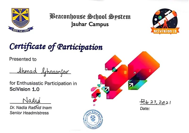 BSS Scivision Certificate